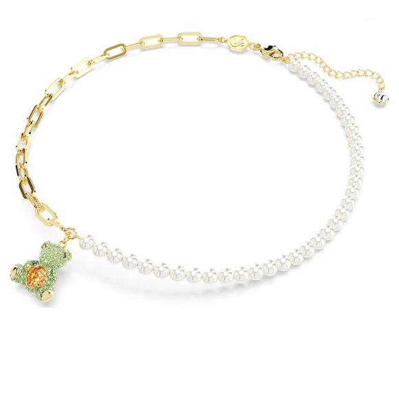 Swarovski Teddy pendant Crystal pearl, Bear, Green, Gold-tone plated*New in box - Picture 2 of 3